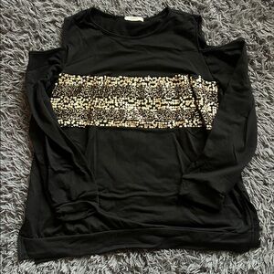 Black cold shoulder sequin top